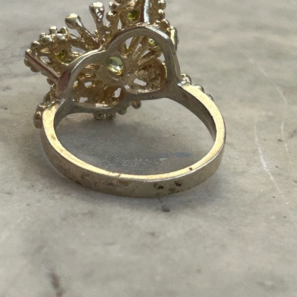 Vintage Cocktail Ring Genuine Peridot Butterfly Gold Plated Pure Silver - Picture 8 of 12